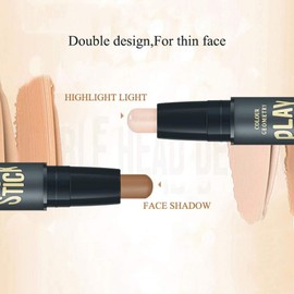 Bluemega - Palo de Contorno Contour Stick, 2 en 1 Maquillaje Highlight Shading Stick, kit de contorno natural y bronceador en barra, corrector de contorno de doble cabeza, lápiz iluminador corrector de contorno impermeable de larga duración (1#) Natural y