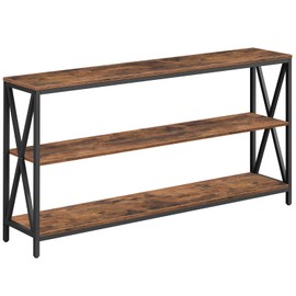 MAHANCRIS 63" Sofa Table, Industrial Console Table, 3-Tier Narrow Side Table with Open Shelves, Foyer Table for Entryway, Hallway, Kitchen, Living Room and Bedroom, Rustic Brown CTHR800301