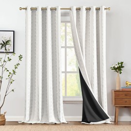 jinchan 100% Blackout Boho Curtains 96 Inches Long for Bedroom Living Room Silver Geometric Foil Printed Grommet Top Room Darkening Thermal Insulated Window Drapes Off White 52x96 2 Panels