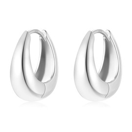STAYLOVE Small Chunky Silver Hoops Teardrop Huggie Earrings Hypoallergenic Silver Plated Oval Thick Hoop Earrings for Women