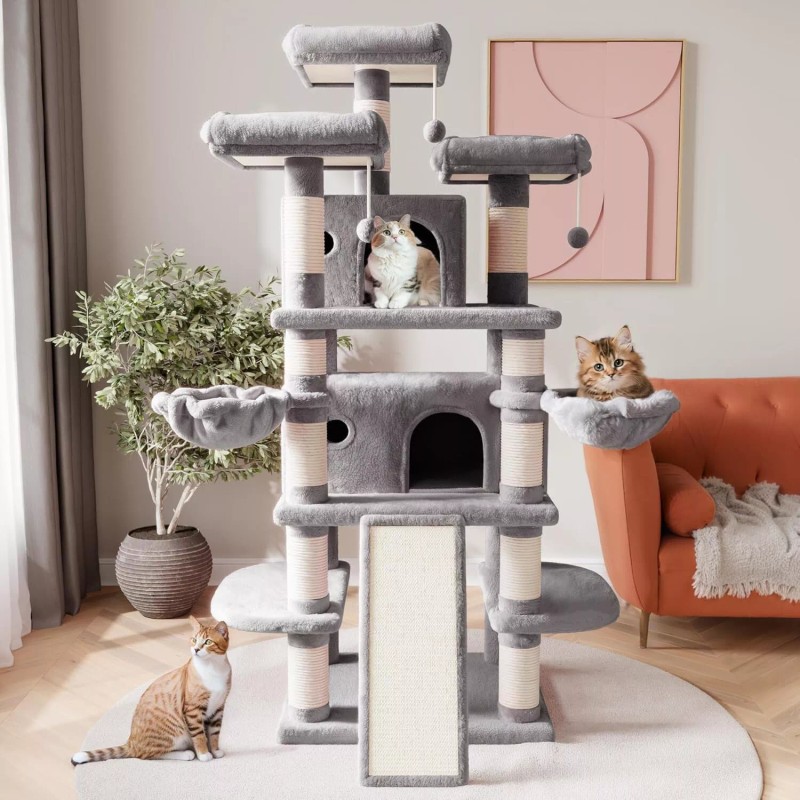 CA&T 68 Inches Multi-Level Large Big Cat Tower Cat Activity
