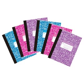 Roaring Spring Composition Notebooks, 6-Pack, Large 10.25"x7.88", College Ruled, 80 Sheets, 15lb White Paper, Proudly Made in USA, 3 Assorted Flexible Board Color Marble Covers