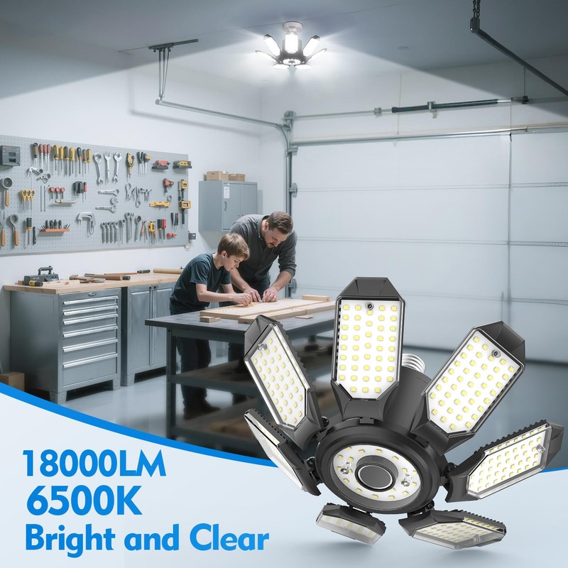 TANBABY Garage Lights, 250W Deformable Ceiling LED Shop Lights, 20000LM