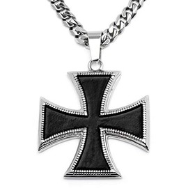 Schmuck-Checker Iron Cross Pendant Stainless Steel Silver Black German Order Curb Chain Necklace Biker Jewellery Men Jewellery Gift