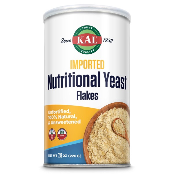 KAL Imported Nutritional Yeast Flakes, Unfortified & Unsweetened Fine Flakes, 100% Natural Source of Amino Acids & B Vitamins, Great Nutty Flavor, Non-GMO & Vegan (Approximately 22 Servings, 7.8oz)