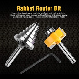 MAGT Router Bit Set, 1/2 Inch H - 1/4 Inch Shank Rabbet Router Cutter Set with 7 Bearings, Alloy Folding Cutter Woodworking Tool for Solid Wood Plywood