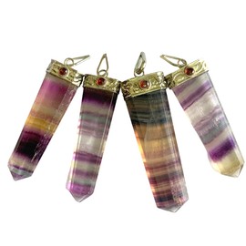 CRYSTALMIRACLE Fluorite Single Terminated Pendant Crystal Healing Gemstone with Garnet Bead Handcrafted Fashion Jewelry Gifts