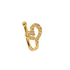Love Heart Clip On Nose Ring Vintage Heart Fake Nose Ring Hollow Heart Nose Cuff Hoop Ring Non Pierced Nose Ring Jewelry for Women (Golden, One size)