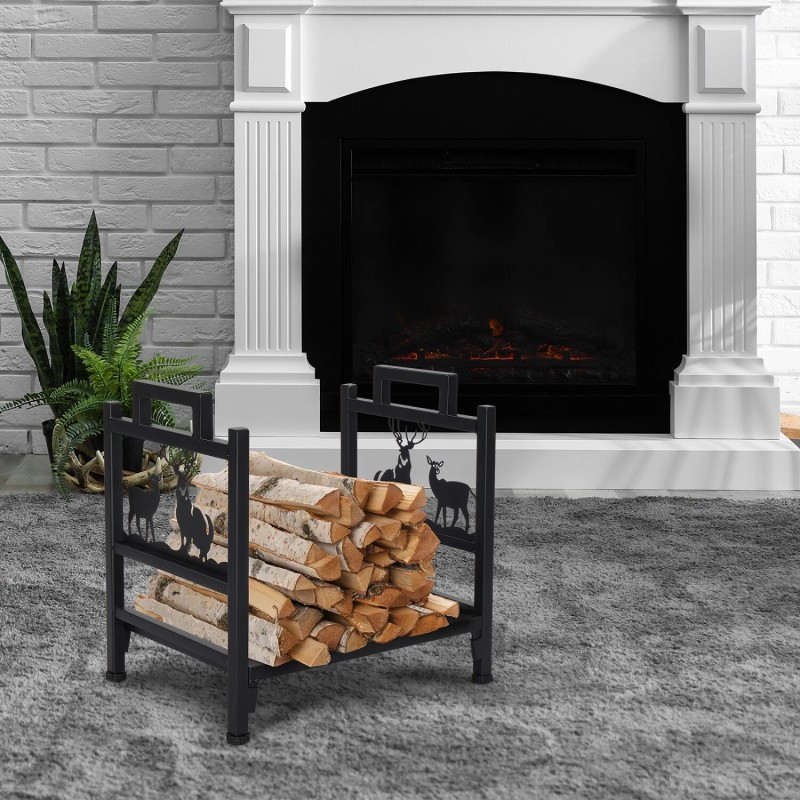 Sking Firewood Rack Holder Metal Outdoor Indoor Log Storage Bin