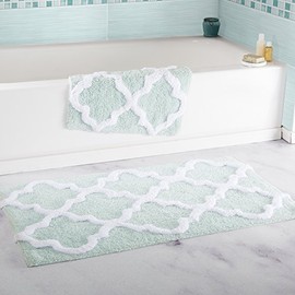 Bedford Home 100% Cotton 2 Piece Trellis Bathroom Mat Set - Seafoam
