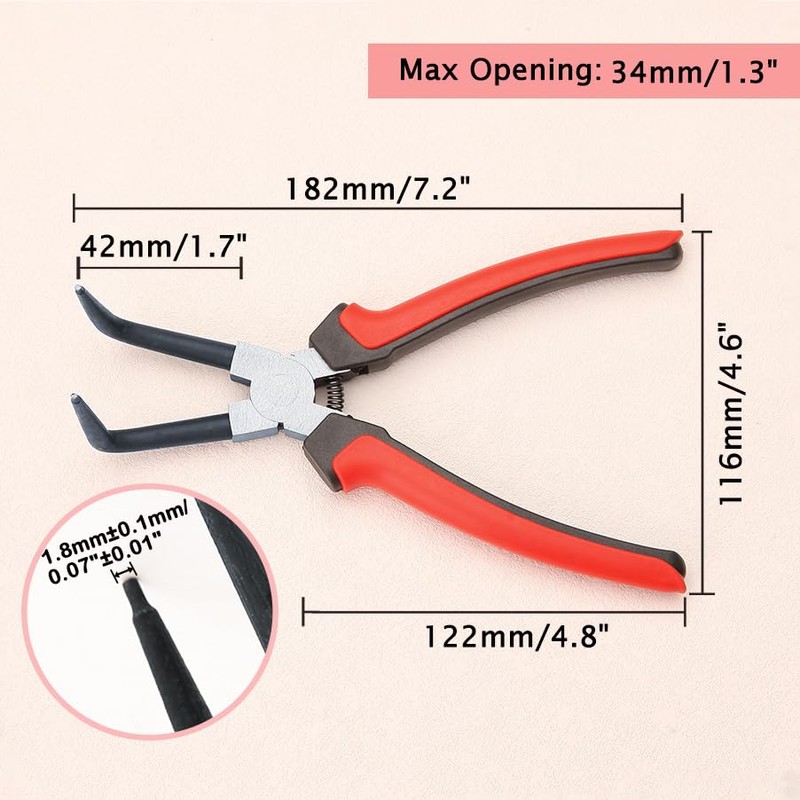 LEONTOOL Curved Long Snap Ring Pliers for Holes, C-Ring Pliers,