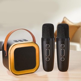 Mini Karaoke Machine for Kids Adults, Portable Bluetooth Speaker with 2 Wireless Mics and LED Light,5 Variable Voice, for Home Party for Adults,Birthday Gift for Girls/Boys Ages 3-12+ Years wireless  karaoke - Color: black