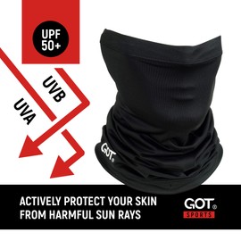 GOT Sports UPF 50+ Fishing Neck Gaiter - UV Face Mask Sun Protection for Men & Women - Camo SPF Face Cover Gator - Fishing, Hunting, Hiking (Midnight Black)