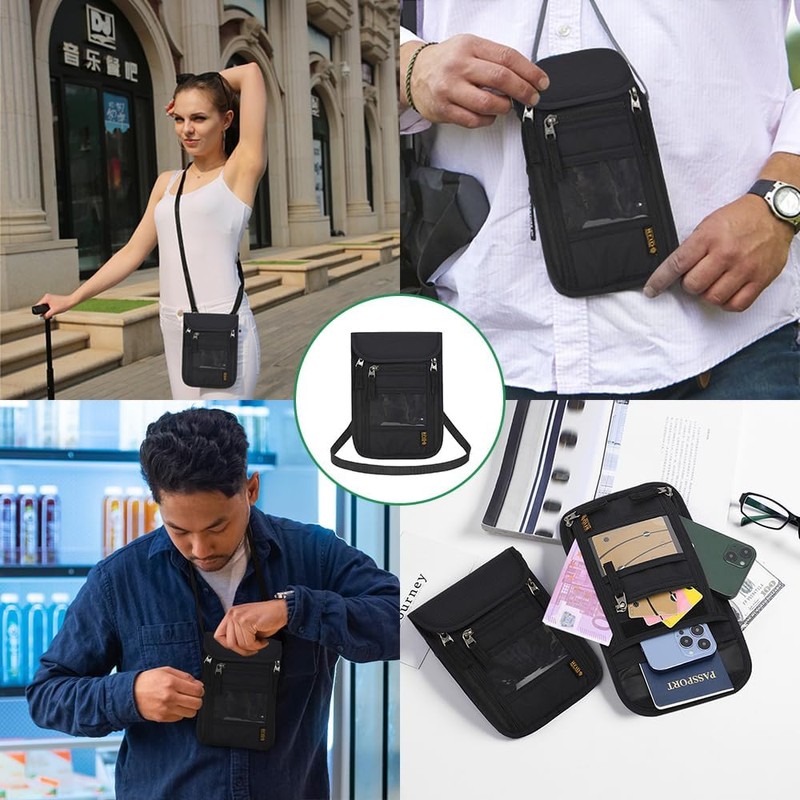 Mythya Carteras para Pasaporte, Cartera de Cuello con Bloqueo RFID,