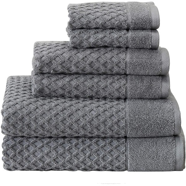 Simpli-Magic 79447 Diamond Bath Towels Set, 6 Piece Set, 2 Bath Towels, 2 Hand Towels, 2 Washcloths, Gray