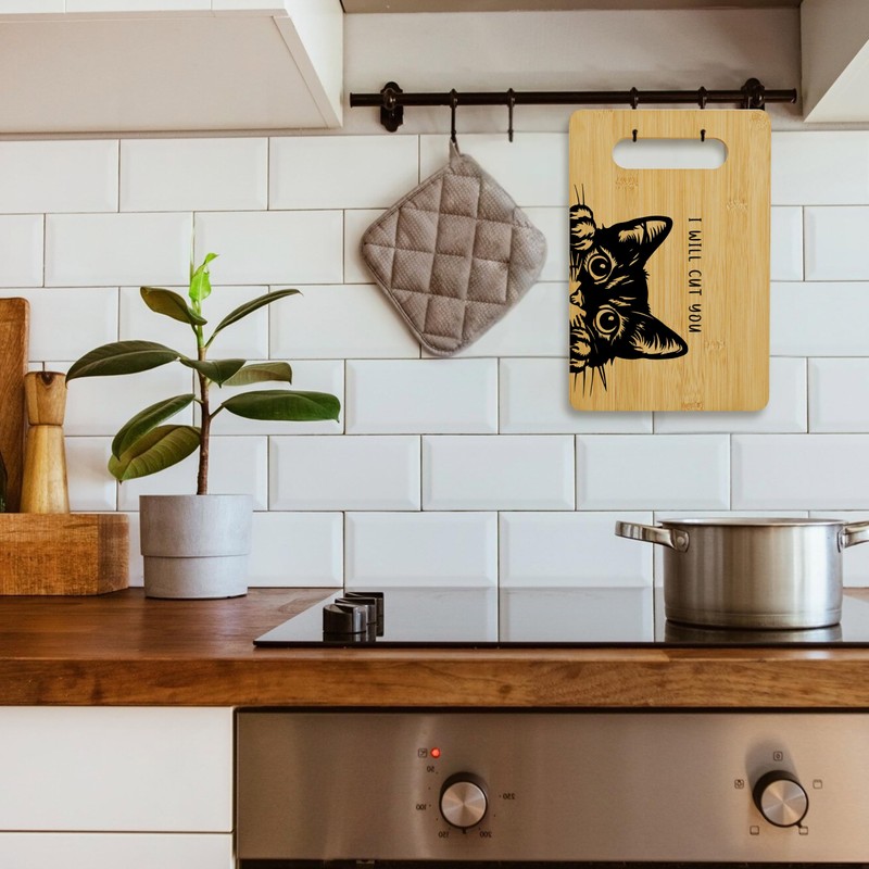 Funny Black Cat Cutting Board-I Will Cut You, Charcuterie Board