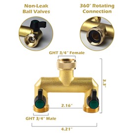 Gleiven Garden Hose Splitter, 3/4" Tap T Splitter, T-Shape Valve, 2-Way Tap Connector with Individual On/Off