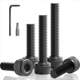 Jyvex Pack of 20 Cylindrical Screws M6 x 60, Allen Screws M6 in Black, Cylinder Head Screws with Hexagon Socket in Accordance with DIN 912 / ISO 4762, Full Thread with Allen Key