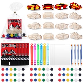 Vynium 24PCS Race Car Wooden Painting Kit- Easy to Paint DIY Vehicles, Safe Wooden Unfinished Craft Set, Birthday Race Car Painting Party Favors, Creative Art Craft Set Gift Activity Indoor Outdoor