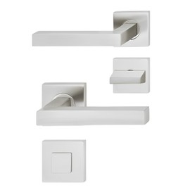 JUVA Design Handle Set Stainless Steel | 1 Piece Door Fitting Square Door Handle on Rosette for Room Doors - LDH 2166 | Toilet Bathroom | Brushed Stainless Steel | Door Handle Set with Knob