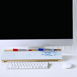 Quartet Glass Dry Erase White Board, Desktop Computer Pad for Notetaking, 18" x 6" Whiteboard, Clean Erase Surface with Storage, 1 Dry Erase Marker, Marble Surface (GDP186M)