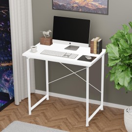 YSSOA Small Space Writing Desk with Headphone Hooks, Modern Simple Design, Suitable for Study, Home Office and Living Room