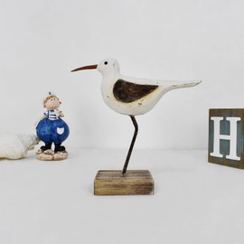 K KILIPES Wood Seagull Statue Beach Table Decor for Home, 6.5" H Rustic Beach Bird Decor Hand Carved Wood Sculpture Nautical Sea Bird Figurine Coastal Centerpiece Ocean Sea Decorations (M)