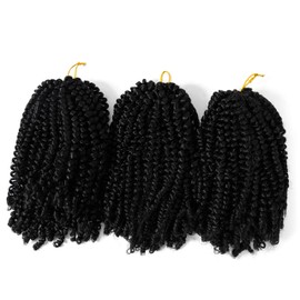 OneDor 3 Pack 8 Inch Spring Twist hair Ombre Colors Synthethic Braiding Hair Extensions for Crochet Braids (1 - Black)