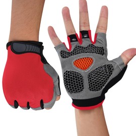 WULI Cycling Gloves Half Finger Men's and Women's Fitness Gloves for Cycling, Breathability, Anti Slip Yoga Equipment, Anti cocooning, (Red (hickened Palm), X-Large)