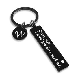 CINDYHE Drive Safe Keychain Gift for Boyfriend Valentines day I Love You Gifts for Him I Need You Here 26 Initial Letter, W-black, drive safe keychain