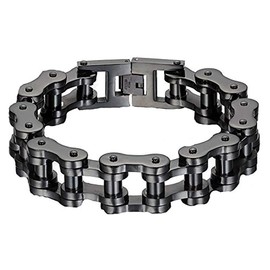 VPKJewelry Men's Black Stainless Steel Motorcycle Bike Biker Link Chain Bracelet Heave Wide 19 mm (9.5), Large, ASMBB005