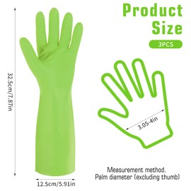 Xinjoduz 3 Pairs Rubber Dishwashing Gloves, Colorful Reusable Household Cleaning Gloves for Washing Dishes and Cleaning Tasks，Flexible Durable Waterproof Kitchen Dish Gloves (Yellow, Green, Orange)
