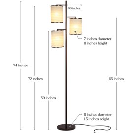 Brightech Liam Tall Tree Lamp with Asian Lantern Shade for Living Rooms and Offices - Standing Lamp with 3 LED Bulbs for Bedroom Reading - Bronze