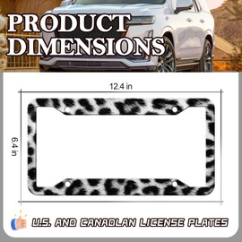 Gray Black Leopard License Plate Frames - 2 Pack Cheetah Leopard Stainless Steel License Plate Holder Covers,Rust-Proof Waterproof Car Decorative Tag Frames for Standard US 12x6 Inch