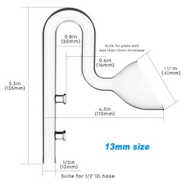 Aquatic Mini Glass Lily Pipe Protein Skimmer Inflow and Outflow for Mini Nano Tank Filter System for Fish Tank Accessories (Mini 13mm Out)