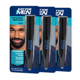 Just for Men 1-Day Beard & Brow Color, Temporary Color for Beard and Eyebrows, For a Fuller, Well-Defined Look, Up to 30 Applications, Black, Ships in Eco-Friendly Packaging (Pack of 3)