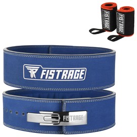 FISTRAGE Lever Buckle Weight Lifting Leather Black Belt Gym Back Support for Men & Women Training Fitness Exercise for Tough Workouts | Power Lifters | Supports Lumber Lower Back (Royal Blue, XX-Large)