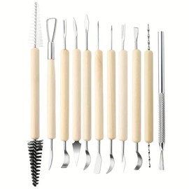 Professional Clay Sculpting Tools Set, 11 Piece, Stainless Steel with Wood Handles, for Pottery, Carving, Modeling