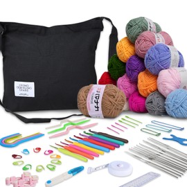 Reessy 70Pcs Crochet Kits for Beginners Adults, Complete Kids Crochet Set with 16 Colors Yarns 21 Sizes Ergonomic Crochet Hooks and Crochet Accessories, Beginners Crochet Kit with Crochet Bag