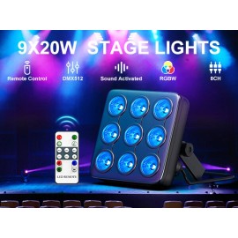 HOLDLAMP 4Pcs 9x20W RGBW LED Matrix Par Lights Stage Effect Disco DJ Light DMX Party Bar