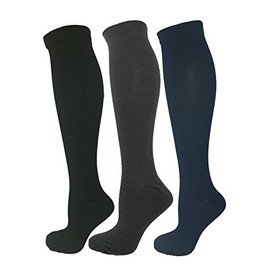 3 Pair Small/Medium Ladies Compression Socks, Moderate/Medium Compression 15-20 mmHg. Therapeutic, Occupational, Travel & Flight Knee-High Socks. Colors: Black/Grey/Navy Blue.