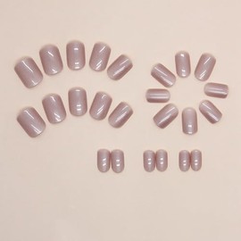 24 Uñas Postizas Cuadradas Cortas A Presión, Color Marrón, Cobertura Total, Con Diseños Brillantes, Acrílicas, Cuadradas, Adhesivas, Cortas Para Mujer