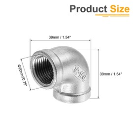 sourcing map 1 Pcs 1/2" PT Female 90 Degree Elbow Stainless Steel Water Pipe Fittings Air Hose PVC Tube Cast