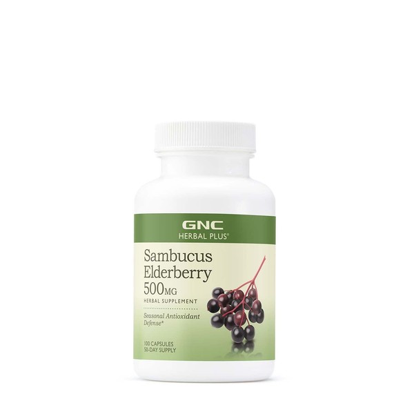 GNC Herbal Plus Sambucus Elderberry 500mg | Provides Antioxidant Support | 100 Capsules