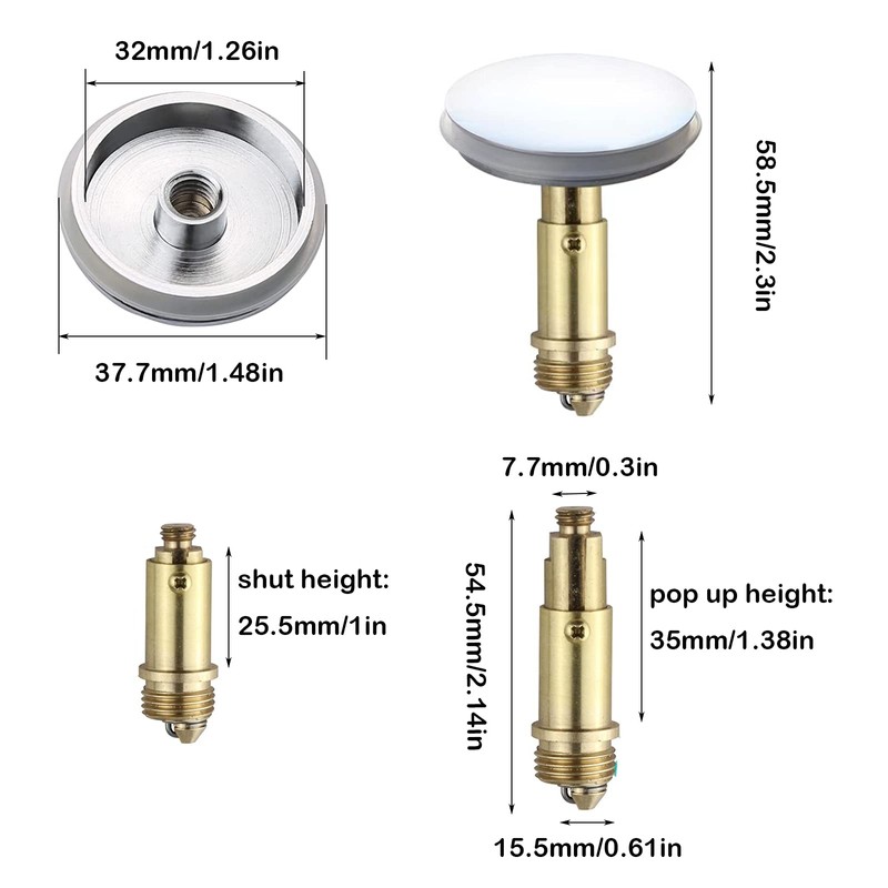 Bathroom Push Pop-Up Click Clack Plug Stopper, 38mm Push Sink