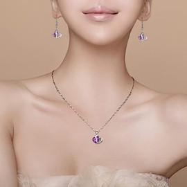 Suyi Jewellery Sets for Women Cubic Zirconia Necklace Earrings Jewellery Set Bridal Wedding Jewelry Purple