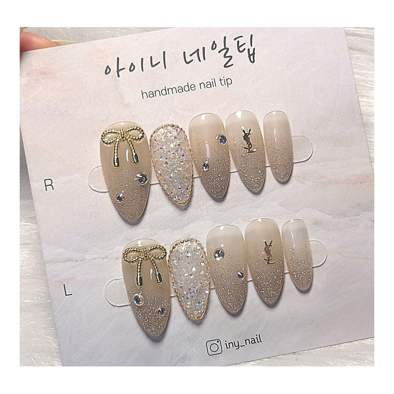 [Commemorating store openingSuper special discount]Premium champagne gold handmade nails -