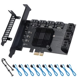 PCIE to SATA Card 10 Port with 10 SATA Cable, 6Gbps SATA 3.0 Controller PCI Express Expansion Card, Supports 10 SATA 3.0 Devices, Compatible with Windows, MAC, Linux System