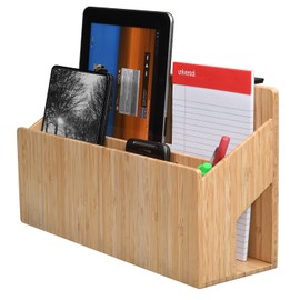 MobileVision Bamboo Side Desk or Table Organizer with C-Clamp Mount on Rear For Easy Mount