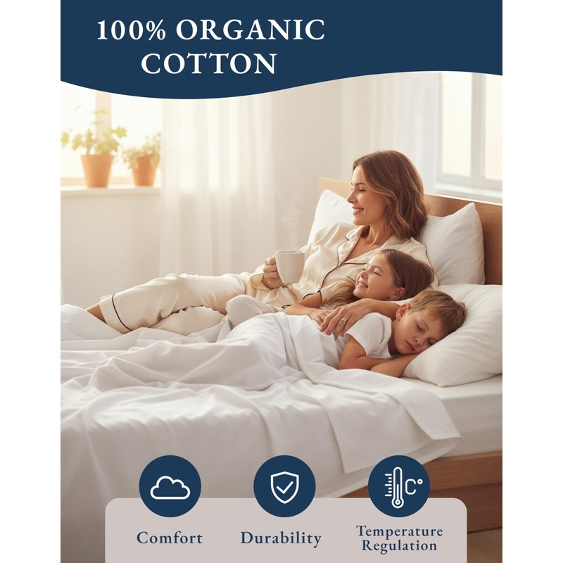 LANE LINEN 100% Organic Cotton Bed Sheets King Size, Fully